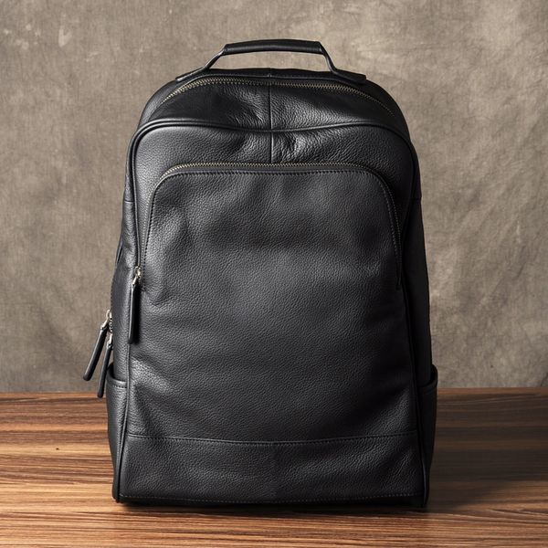 

school bags fashion genuine leather backpack men bagpack student bag daily male rucksack large knapsack black 230227