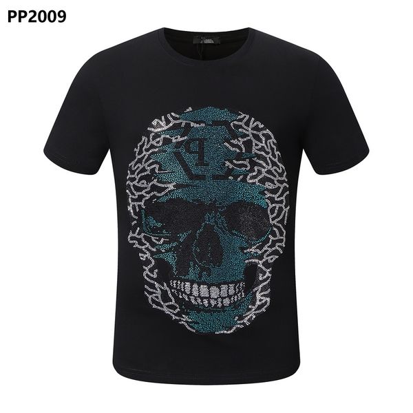 

new style phillip plain men t-shirt designer pp skull diamond t shirt short sleeve dollar brown bear brand o-neck skulls paris t-shirt pp po, White;black