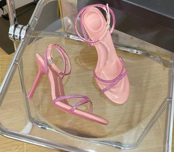 

euro dahlia sandals shoes women crystal chain straps glitter high heels nice lady glass walking luxury party footwear dresses wedding eu35-4, Black
