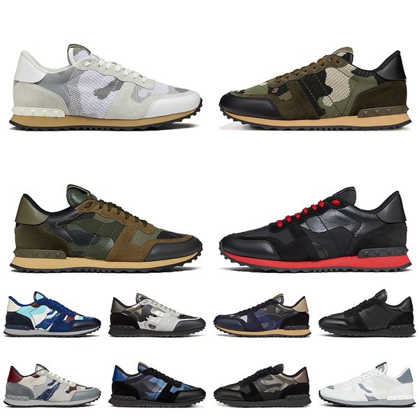 

luxury rockrunner camo casual shoes 2023 women mens designer sneakers camouflage mesh fabric rubber stud platform vintage leather loafers tr, Black