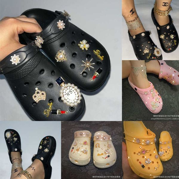 

wholesale womens slippers designer hole sandals with accessories ladies slides 2023 new shoes, Black