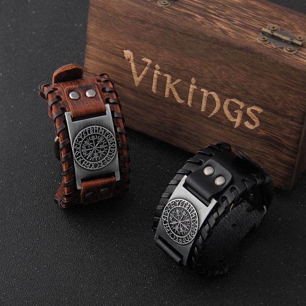 

charm bracelets charm wide leather bracelet men punk braided rope alloy cuff bangle male wristband viking bracelet mens jewelry with wood bo, Golden;silver