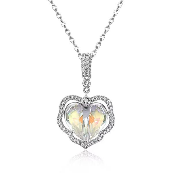 

crystals sterling silver pendant necklaces pave double layer with gift box