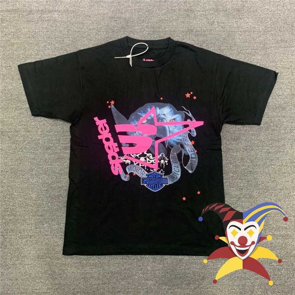 

designer men's hoodies sweatshirts 2022ss young thug sp5der 555555 t-shirt men women puff print spider web pattern t shirt teesi20d, Black