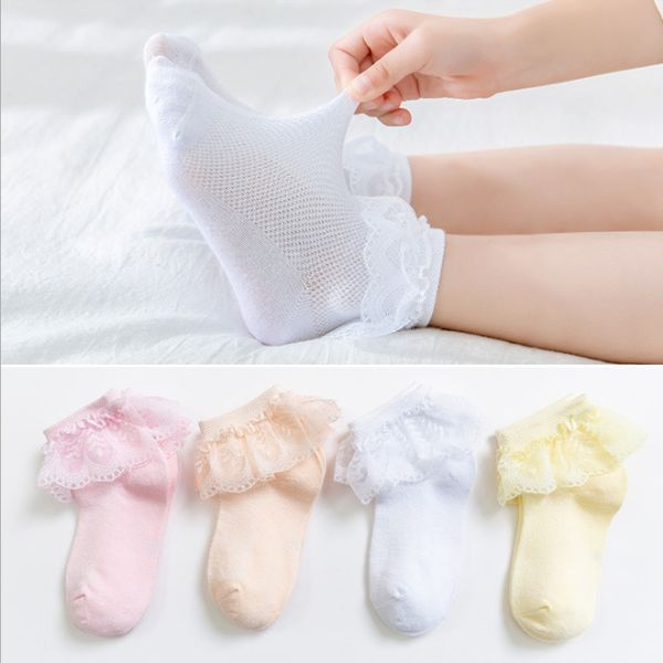 

10 pairs baby girls socks lace ruffle breathable cotton short sock infant 2-11y girl princess socks dancing socks f399, Black;white