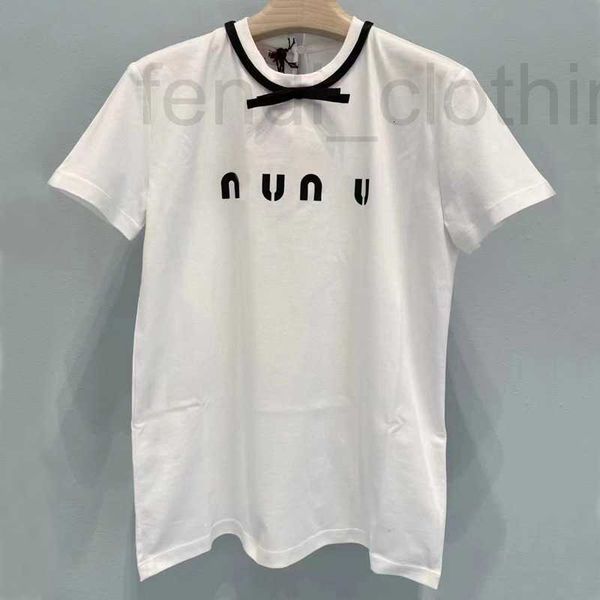 

women's t-shirt designer white short-sleeved t-shirt pure cotton contrast round neck bow letter-printed fashion versatile age reduction