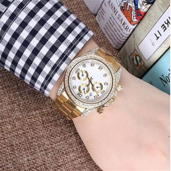 

relogio masculino diamond mens watches fashion black dial calendar gold bracelet folding clasp master male 2019 gifts couples260v, Slivery;brown
