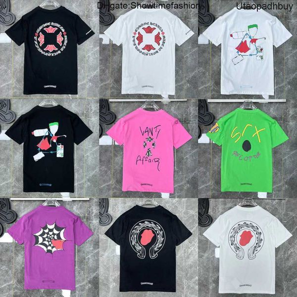 

style men's luxury fashion t shirt ch brand designer tees women heart sanskrit letter couple t-shirt sweatshirt horseshoe chromes stnp, White;black