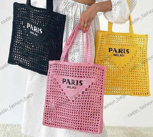 

famous designer women's bag brand hollowed out alphabet raffia straw woven tote bag fashion paper woven bag summer beach handbag luxury