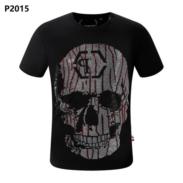 

new style phillip plain men t-shirt designer pp skull diamond t shirt short sleeve dollar brown bear brand o-neck skulls paris t-shirt pp po, White;black