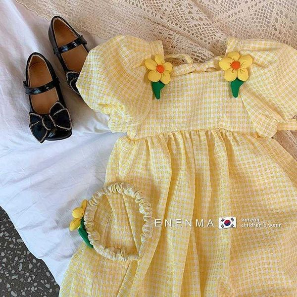

girl's dresses summer yellow plaid floral dress lolita child little girls clothing casual midi dress children dresses for teens party p, Red;yellow