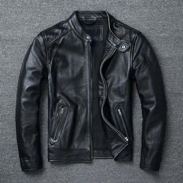 

men's leather faux leather spring natural genuine calf skin leather for man slim fit male coat men real cowhide coats fashion clothing, Black