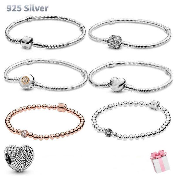 

charm bracelets authentic bracelet femme 925 sterling silver heart snake chain bracelet for women fit original charm beads jewelry gift l230, Golden;silver