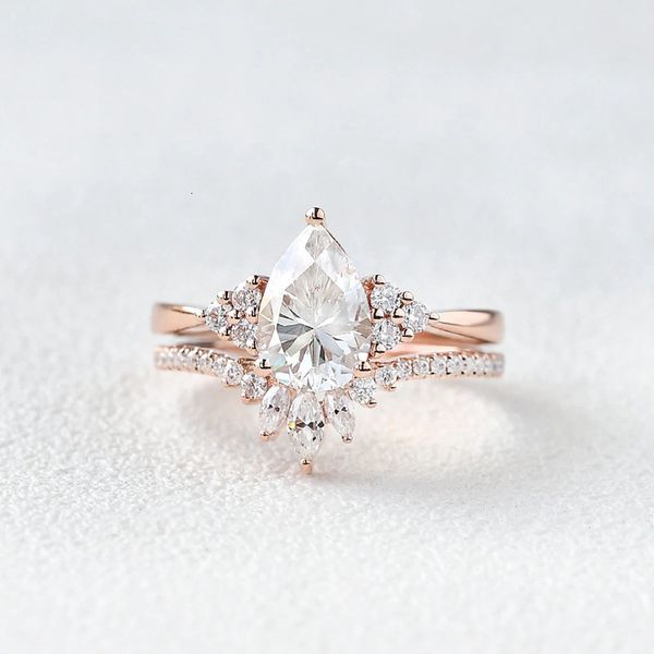 

with side stones cxsjeremy 1 5ct pear cut 6 9mm engagement ring set 14k rose gold cluster stacking curved wedding band gift for women 230225, Silver