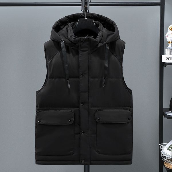 

men's vests plus winter size vest casual korean version detachable hat black tooling fashion students 7xl 8xl 230225, Black;white