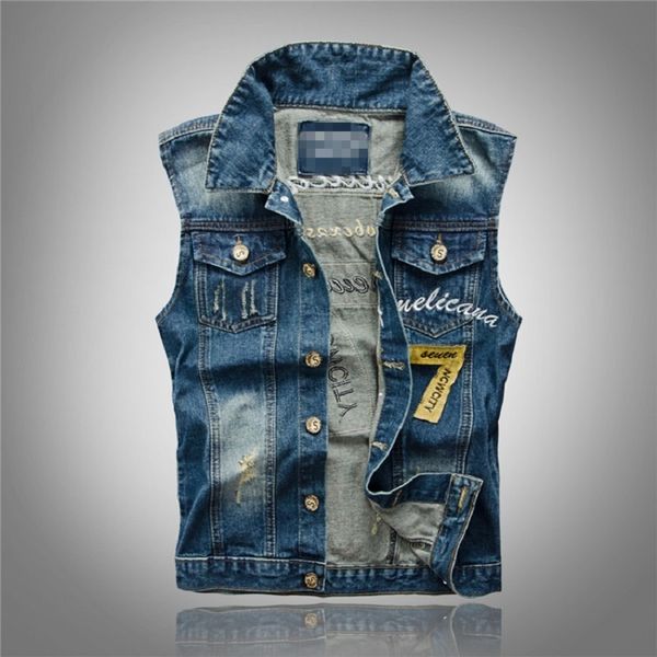 

men's vests korean version fashion slim embroidered denim four seasons allmatch casual men motorcycle jacket icons 230225, Black;white