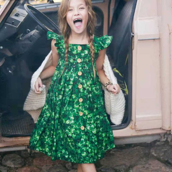 

girl's dresses summer green floral dress lolita child girls casual midi dress children dresses for teens party princess sundress l23022, Red;yellow