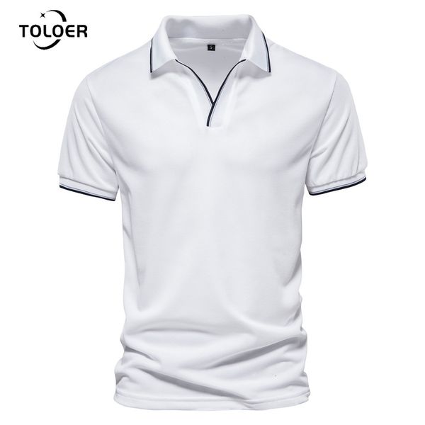 

men's polos spring summer mens solid color v-neck polo shirt men casual t-shirt breathable overalls short sleeve us size 230227, White;black