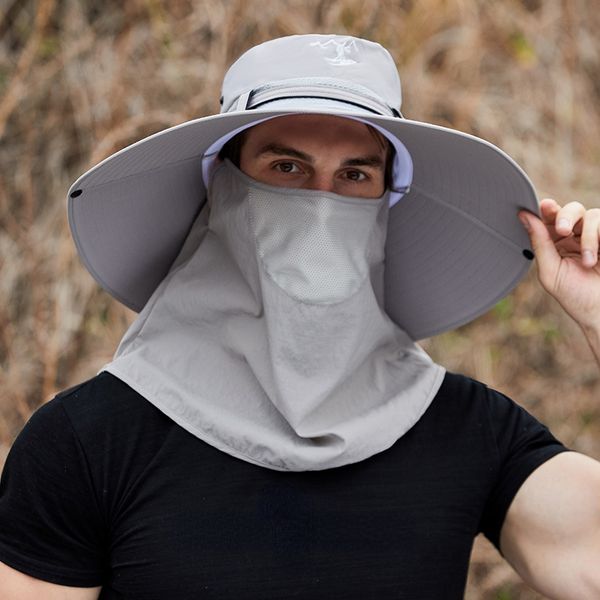 

wide brim hats bucket hats summer men multifunction sun hat quick-drying wide brim sunscreen bucket hats outdoor big eaves fishing panama cl, Blue;gray