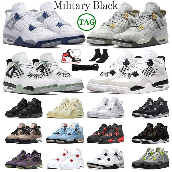 

with box men 4 basketball shoes 4s women sneakers pn dust military black midnight navy black cat sail oil green fire red jumpman 4 sports tr