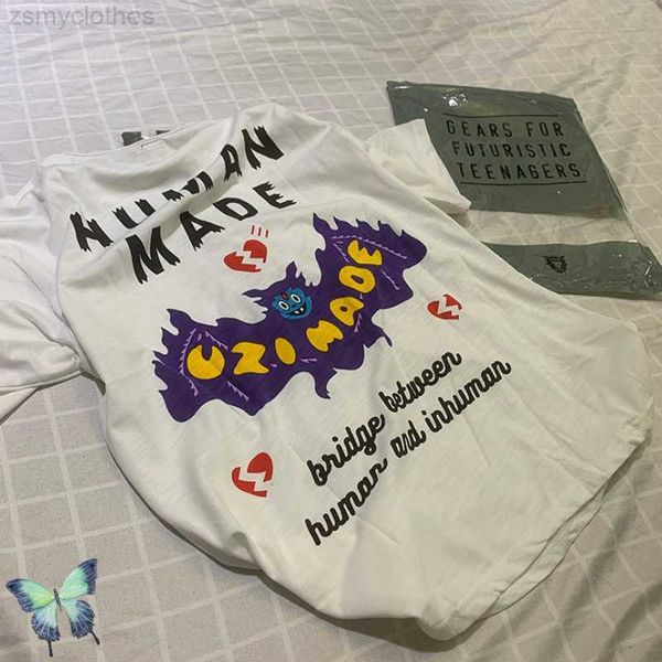 

designer men's t-shirts women human made cartoon bat t-shirts 100% cotton short sleeve summer loose human made t shirt man sport, White;black