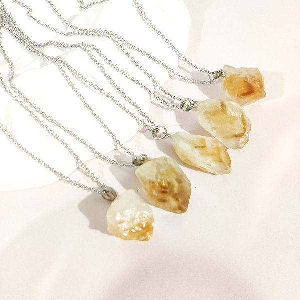 

natural stone pendant necklace small rock quartz pendulum citrines crystal necklace for women healing, Silver