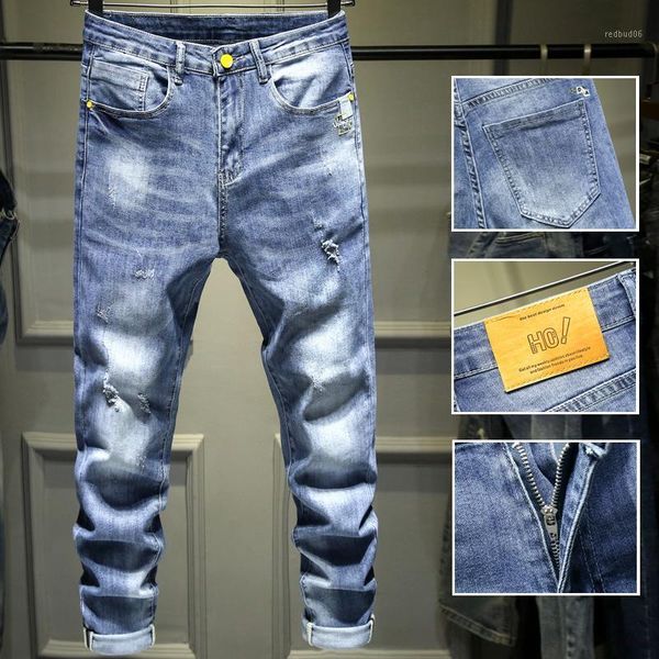 

men's pants spring/summer/autumn pretty boy blue elastic legging jeans cotton denim trousers casual jogger slim pencil oversized, Black