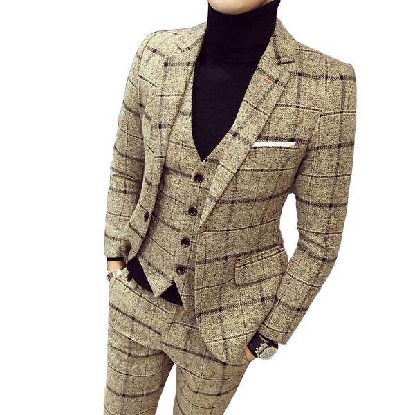 

men's suits blazers jackets vest pants groom wedding dress plaid formal business suits mens boutique business suit stage party dress 3p, White;black