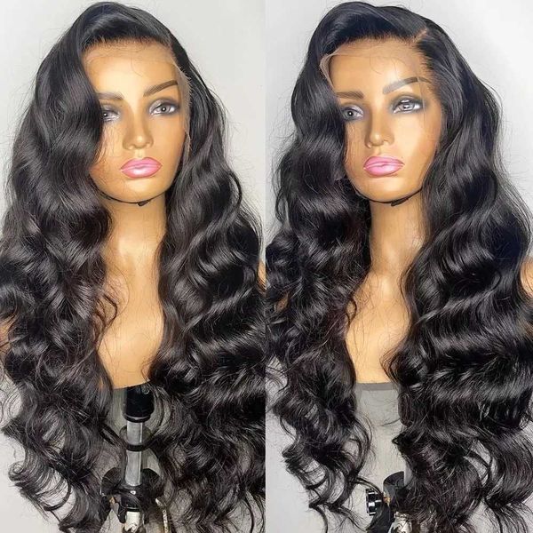 

13x4 hd transparent lace front wig 100% human hair s body wave pre plucked 13x6 frontal raw indian 230227, Black