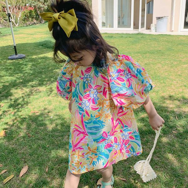 

girl's dresses summer pink flower bud sleeve sweet loose t-shirt dress children dresses for teens party princess sundress 12 13 15 year, Red;yellow