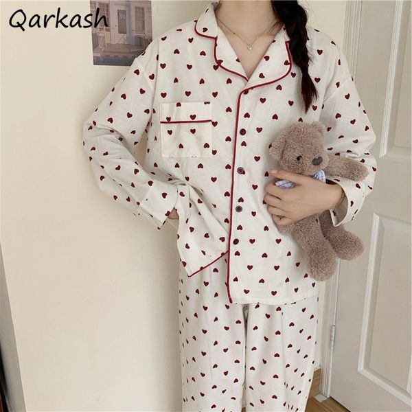

women's sleepwear pajama sets women long sleeve turn-down collar elegant sweet printing soft single breasted pockets spring autumn slee, Black;red