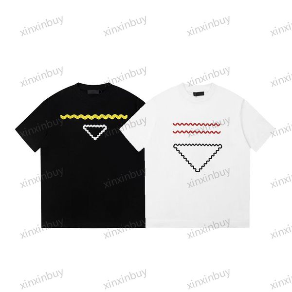 

xinxinbuy men designer tee t shirt 23ss paris triangle label embroidery short sleeve cotton women white black s-2xl, Black;brown