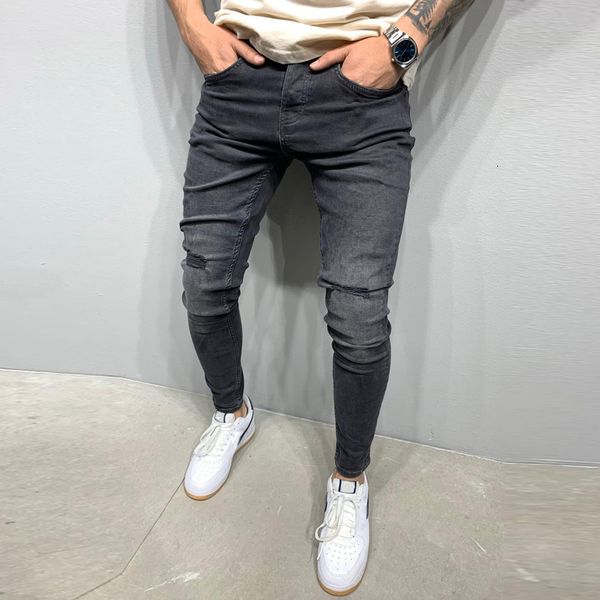 

men's jeans slim fit stretch european and american denim casual sports pencil pants fashion ripped 230225, Blue