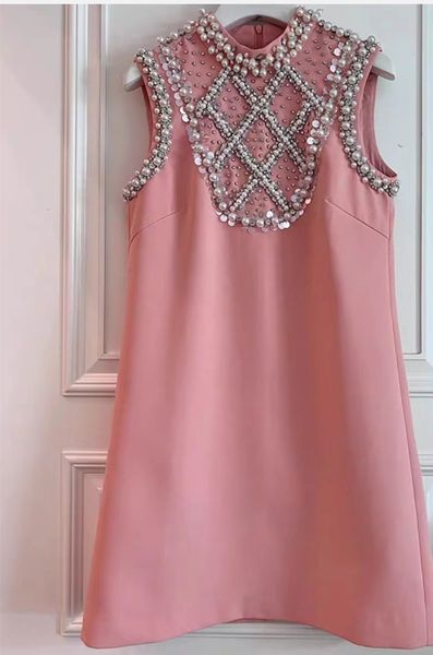 

miu 2022 pearl sequins decorated party dress spring summer new fashion logo dinner dress autumn women's casual dress luxury brand cloth, White;black