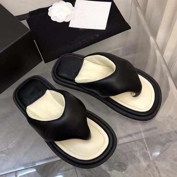 

new designer women sandals womens slides new style calf leather quilted fashion platform casual shoes summer beach slipper 35-41 with box, Black