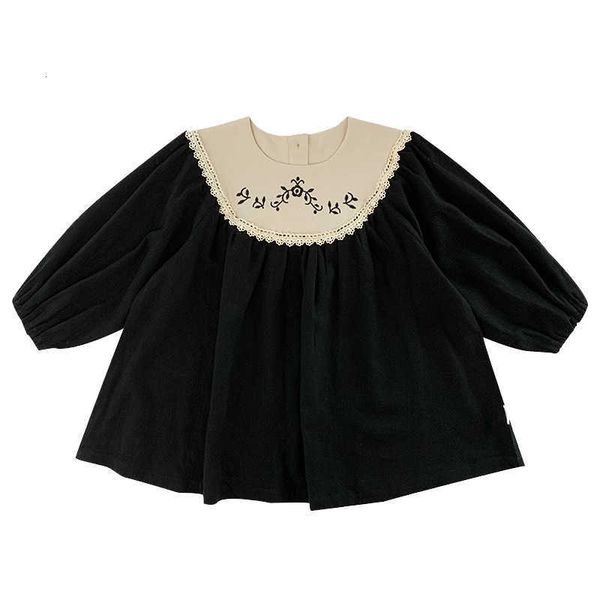 

1 autumn girls' 1ess spring and autumn new 1ess baby court style chil1en's fashionable embroidery princess 1ess, Blue