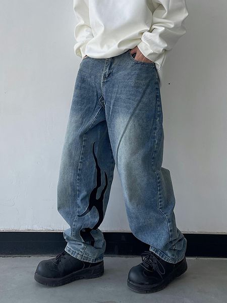 

men's jeans embroidered baggy for men y2k vintage trendy wide leg denim trousers casual fashion pants wearable in four seasons 230227, Blue