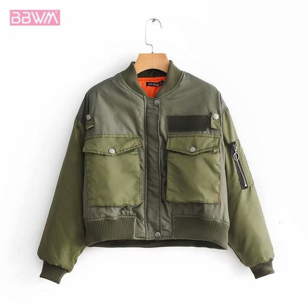 

women's jackets army green round neck long sleeve pocket chic female jacket korean pilot thicken warm locomotive women's coat 2302, Black;brown