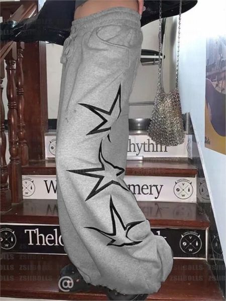 

women's pants capris women print pants wide leg trousers summer street straight harajuku kawaii vintage y2k clothes casual high waist t, Black;white