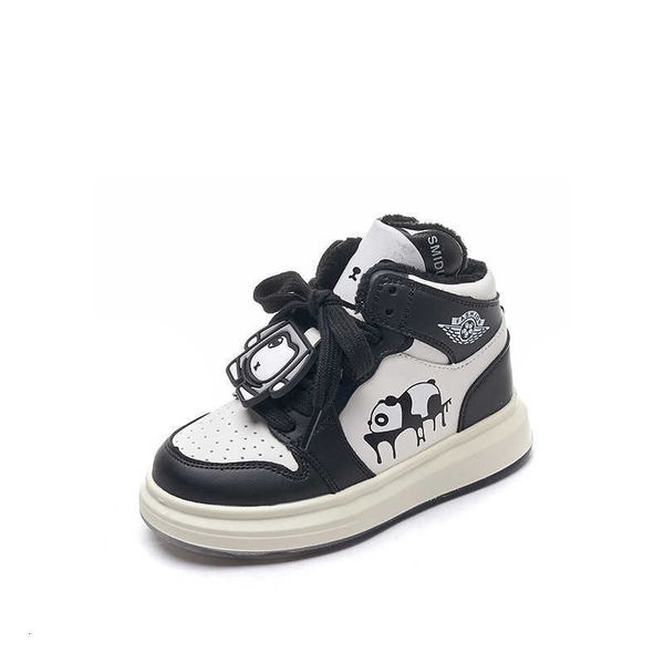 

girls' sports shoes 1 autumn and winter 1 chil1en's high-board shoes panda boys plush two-cotton shoes big boys, Black