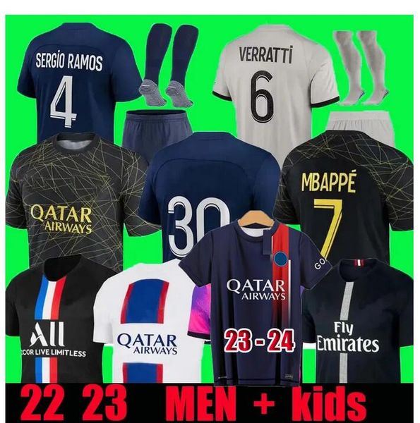 

mbappe hakimi soccer jerseys vitinha n.mendes 22 23 maillots de football 2022 2023 marquinhos verratti psgs men kids kit shirt uniforms homm, Black;yellow