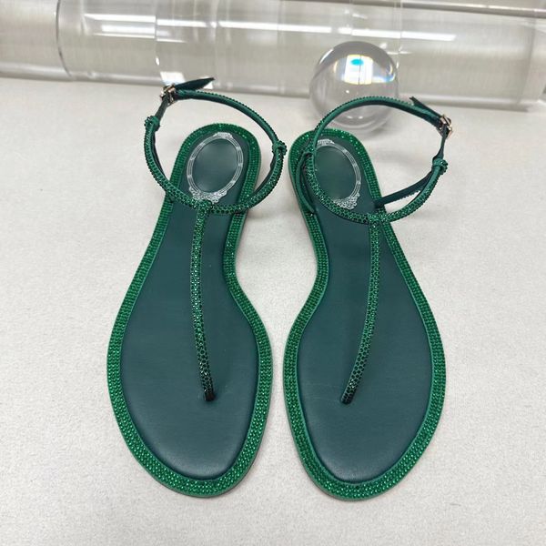 

flat sandals rhinestone pin toe lace decorative ankle band luxury designer dress shoe fashion factory quality womens casual beach shoes rene, Black