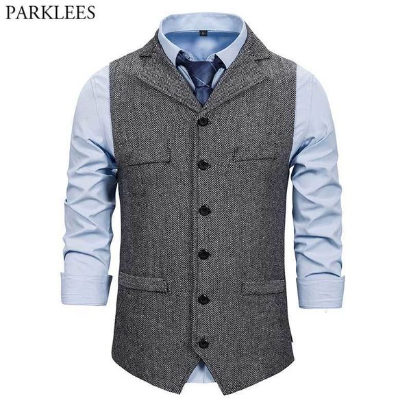 

men's vests mens tailored collar herringbone tweed suit vest slim fit formal business sleeveless waistcoat men vintage gentleman dress, Black;white
