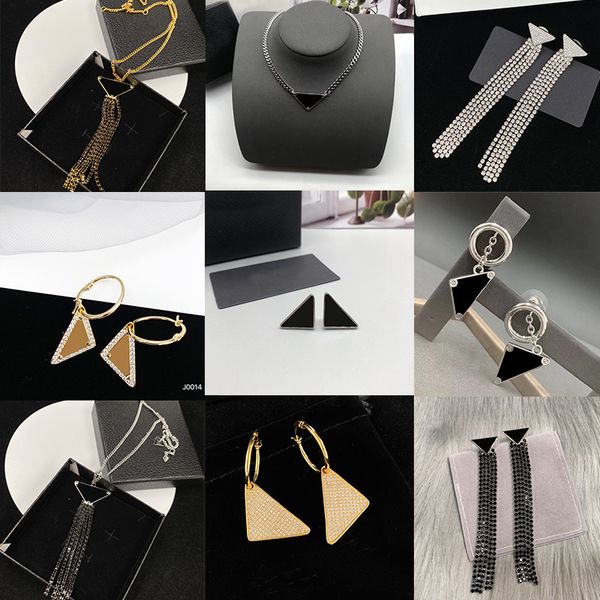 

17 styles triangle pearl earrings pendant necklace diamond hoops earrings cuba chain jewelry set designer for women with box birthday gift a, Black