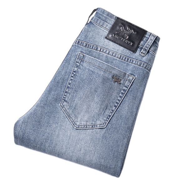 

men's jeans spring summer thin slim fit european american high-end brand small straight double f pants q9534-4, Blue