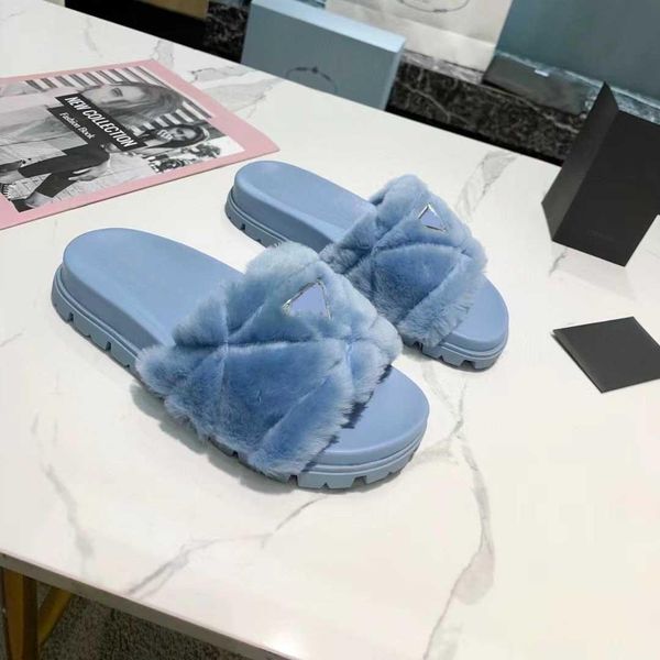 

new designers women slippers wool slide winter fur fluffy furry letters sandals warm comfortable slides fuzzy girl flip flop slipper, Black