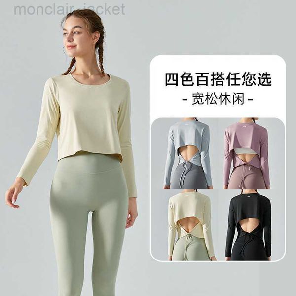 

designer yoga long sleeved autumn back strap hollow sports long sleeved blouse breathable fitness women lululemens women, White