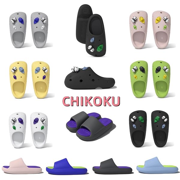 

chikoku cheese crocs soft sole slippers summer couple thick sole non-slip diy men's and women's home indoor baotou step on poop fe, Black