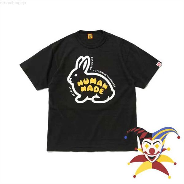 

rabbit print human made t shirt short sleeve men women slub cotton tees t-shirts 0227, White;black