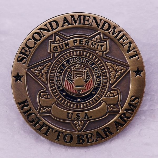 

second amendment right to bear arms pin cute anime movies games hard enamel pins collect metal cartoon brooch backpack hat bag collar lapel, Blue
